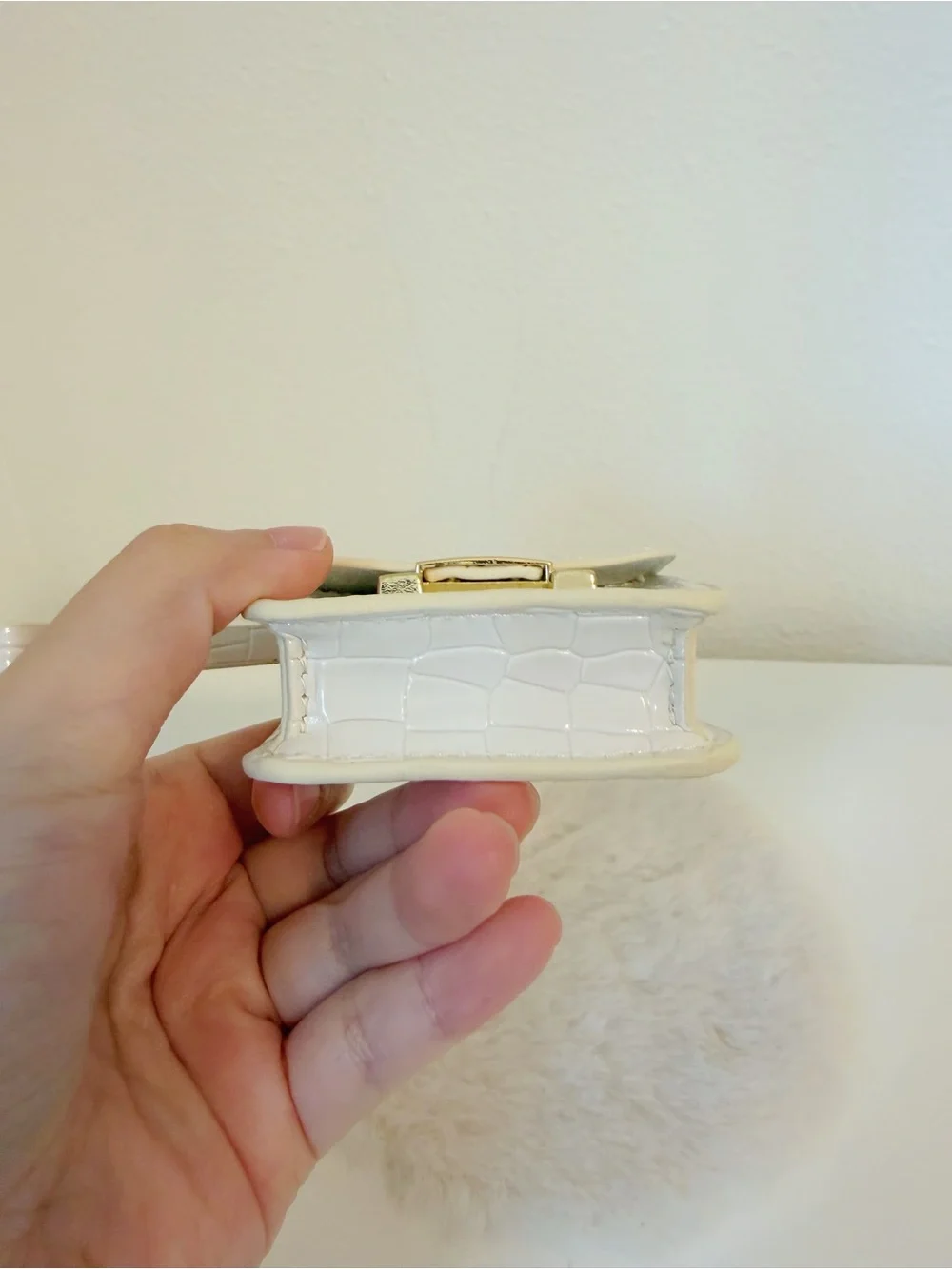 Mini Ivory Croc Embossed Bag Charm